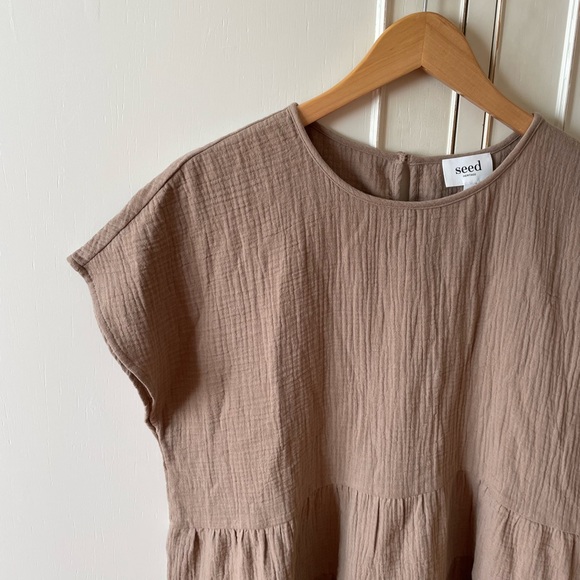 Seed Heritage Brown frill Top Size 10 Oversized Flowy Ruffle Top - Picture 4 of 7